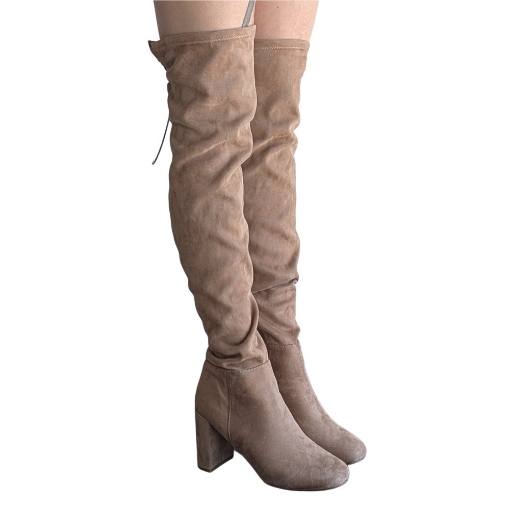 Chinese Laundry 9 / 40 Light Tan Faux Suede Thigh High Heeled Boot